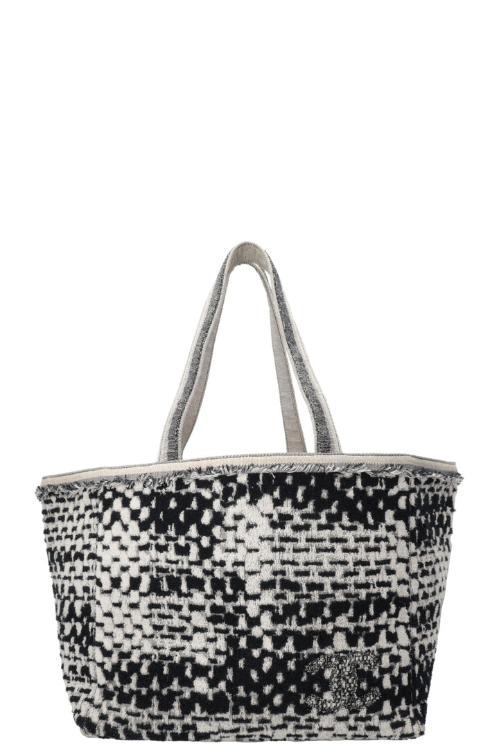 CHANEL CC Terrycloth Beach Shoulder Bag Black White