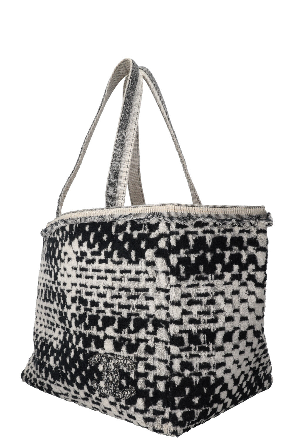 CHANEL CC Terrycloth Beach Shoulder Bag Black White