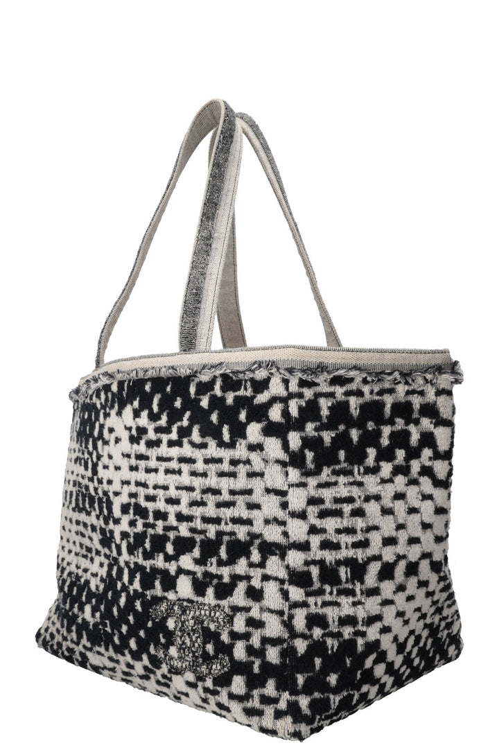 CHANEL CC Terrycloth Beach Shoulder Bag Black White
