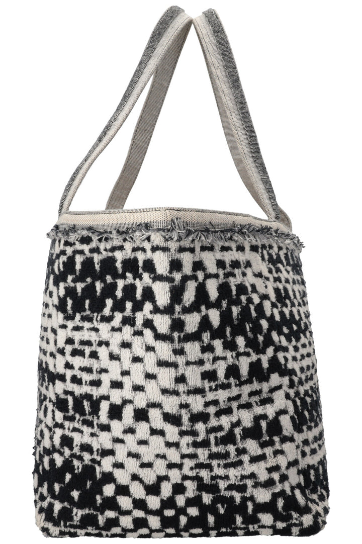 CHANEL CC Terrycloth Beach Shoulder Bag Black White
