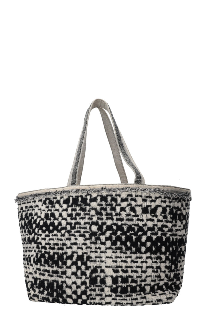 CHANEL CC Terrycloth Beach Shoulder Bag Black White
