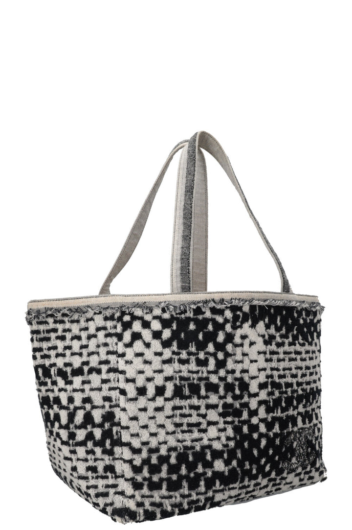 CHANEL CC Terrycloth Beach Shoulder Bag Black White