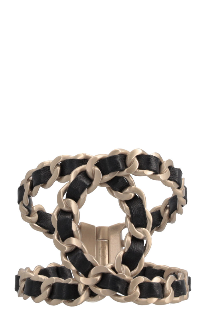 CHANEL 2016 CC Cuff Champagne Black Leather
