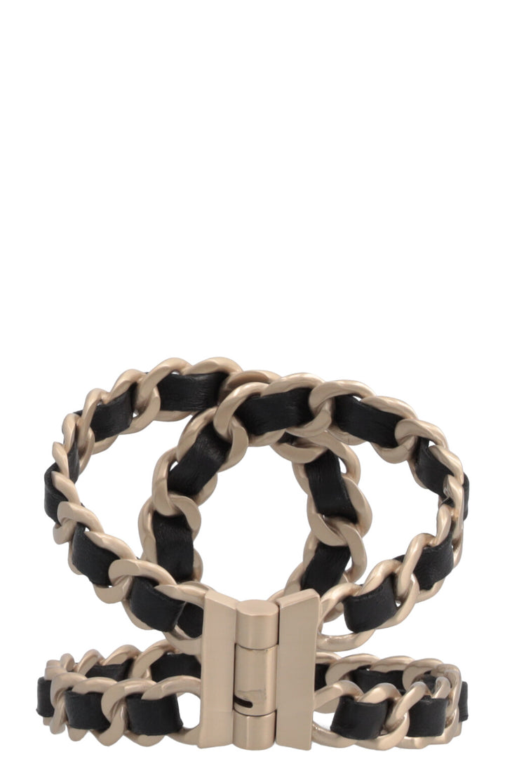 CHANEL 2016 CC Cuff Champagne Black Leather