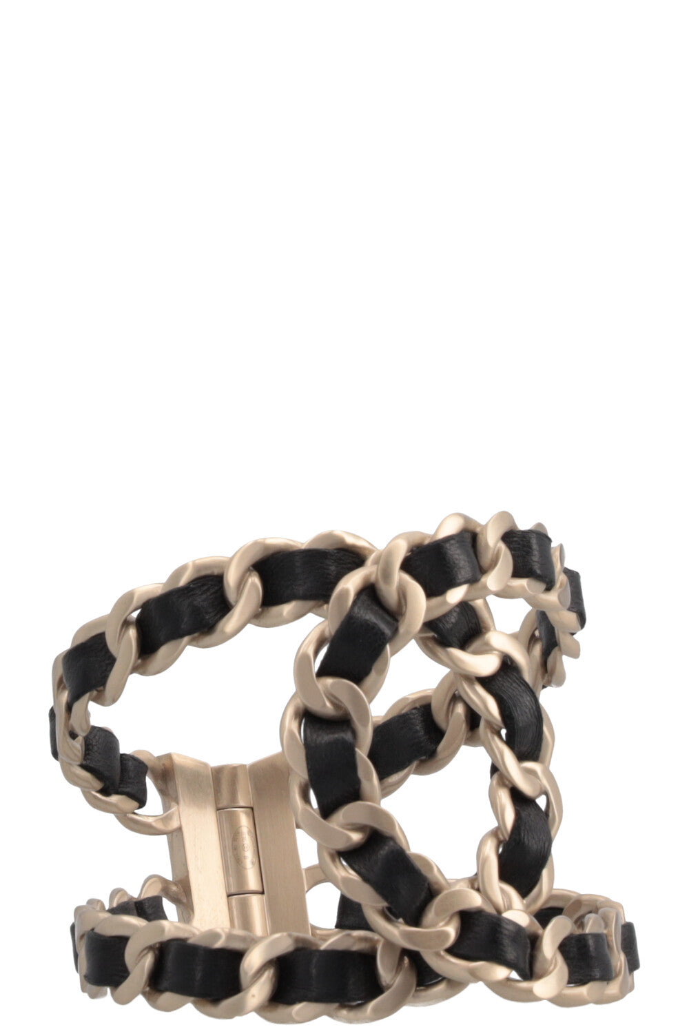 CHANEL 2016 CC Cuff Champagne Black Leather
