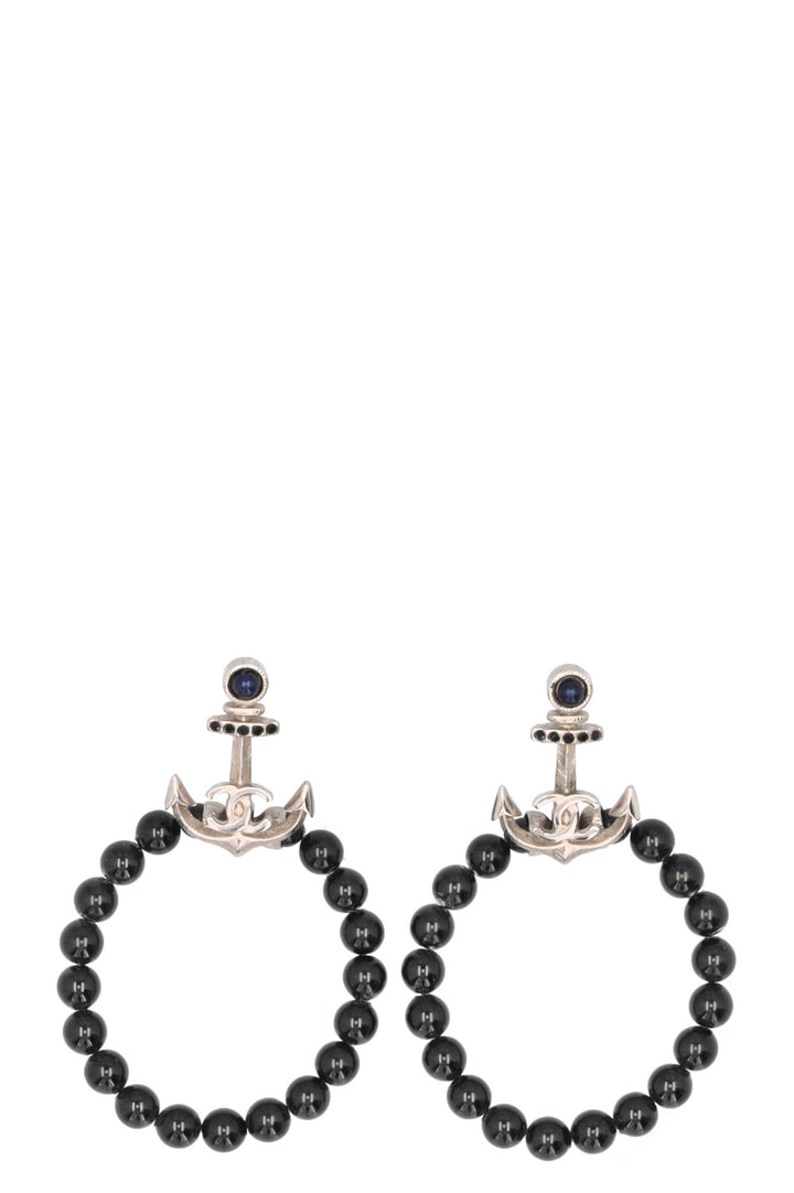 CHANEL Sailor Earrings Silver Navy