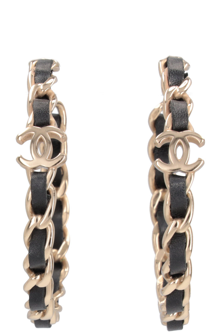 CHANEL 2017 Hoop Earrings Gold Black