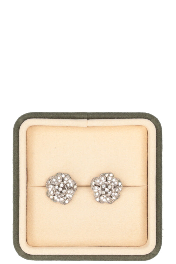CHANEL 1998 Boucles d'oreilles Camélia Cristaux Argent