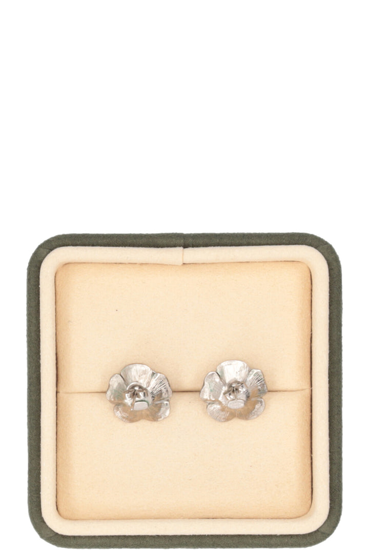 CHANEL 1998 Boucles d'oreilles Camélia Cristaux Argent