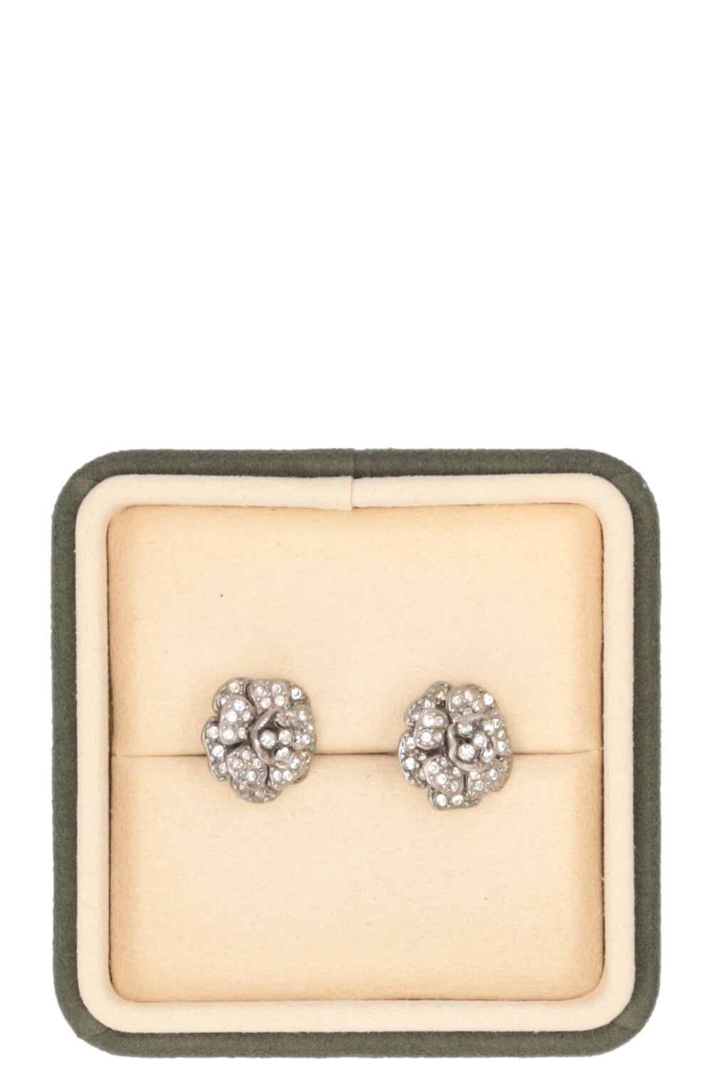CHANEL 1998 Boucles d'oreilles Camélia Cristaux Argent