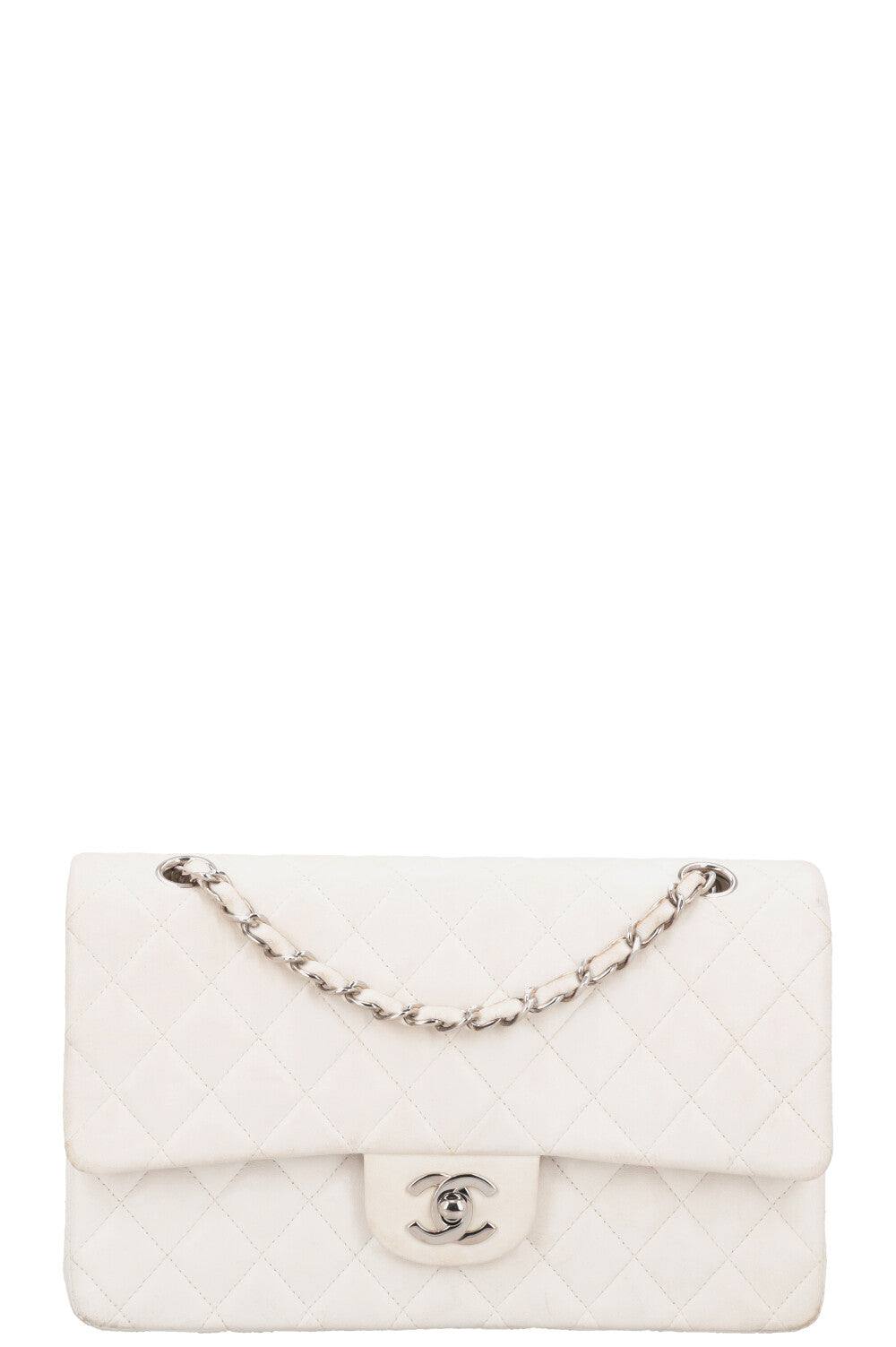 CHANEL Medium Classic Double Flap Bag Leather White