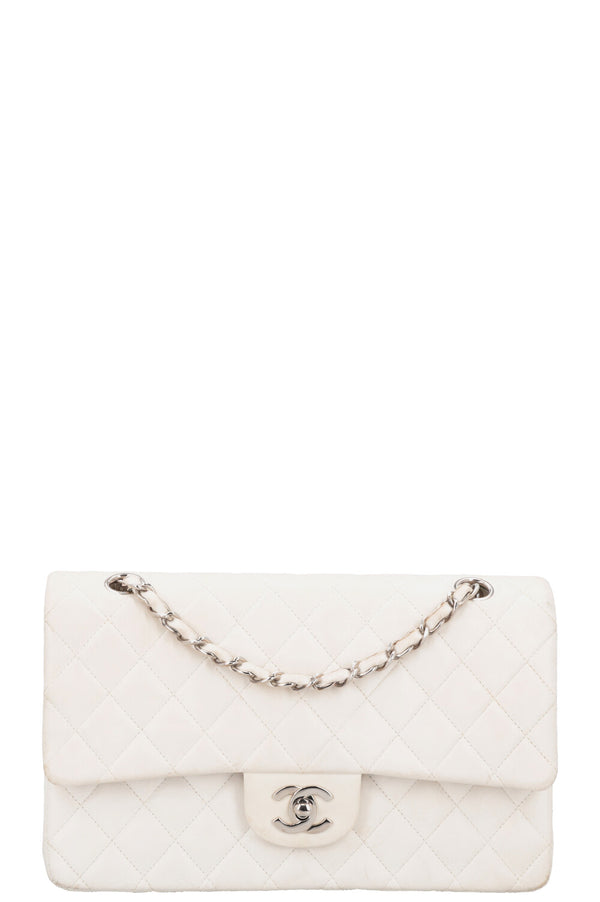 CHANEL Medium Classic Double Flap Bag Leather White