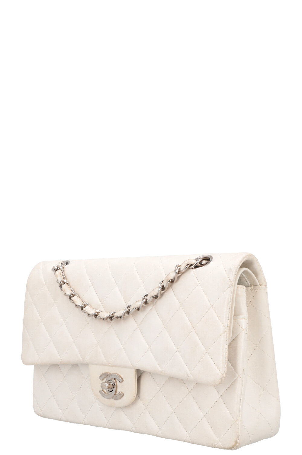 CHANEL Medium Classic Double Flap Bag Leather White