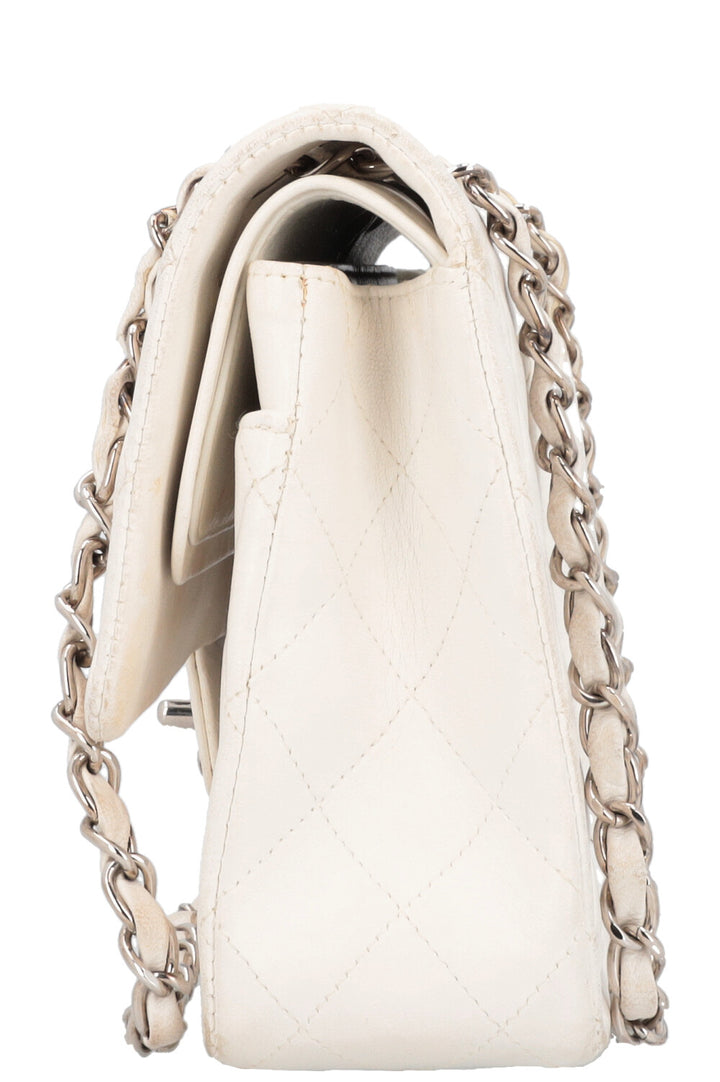 CHANEL Medium Classic Double Flap Bag Leather White