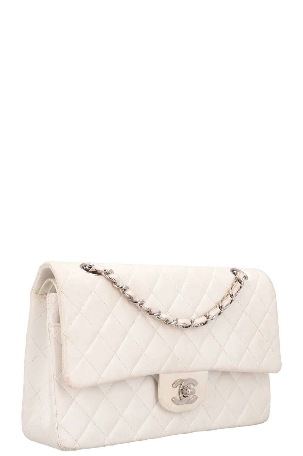 CHANEL Medium Classic Double Flap Bag Leather White