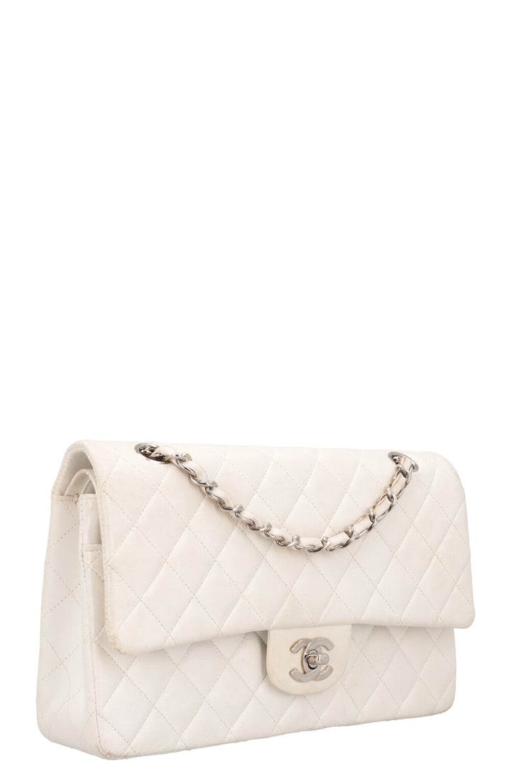 CHANEL Medium Classic Double Flap Bag Leather White