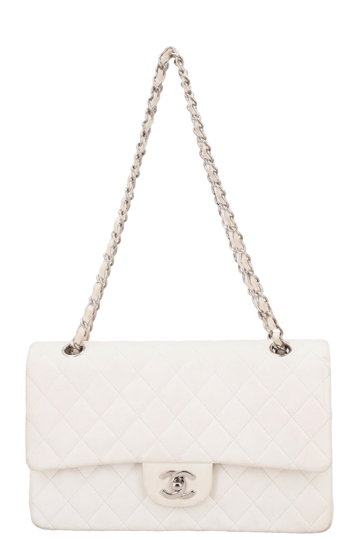 CHANEL Medium Classic Double Flap Bag Leather White