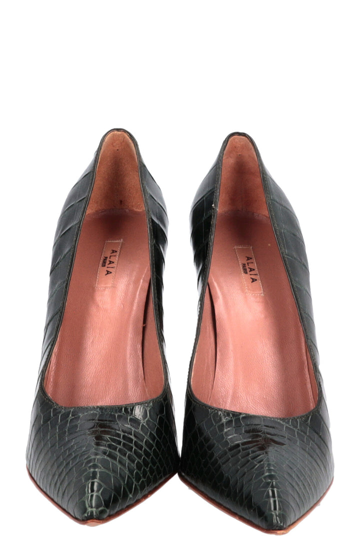 Escarpins ALAIA en relief crocodile verts