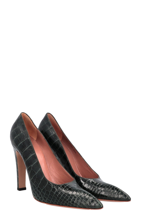 ALAÏA Croc Embossed Heels Green