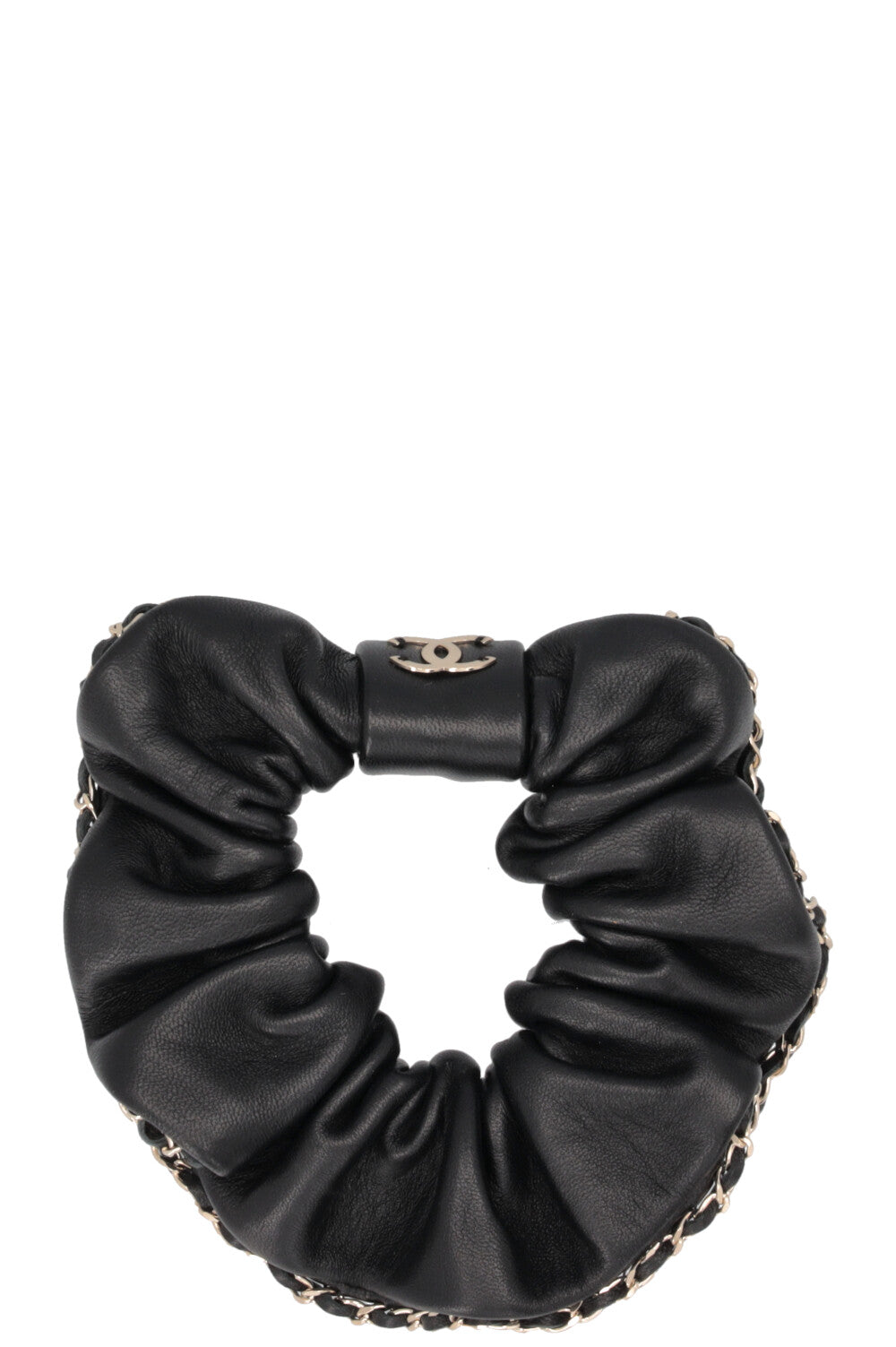 CHANEL CC Scrunchie Leather Black