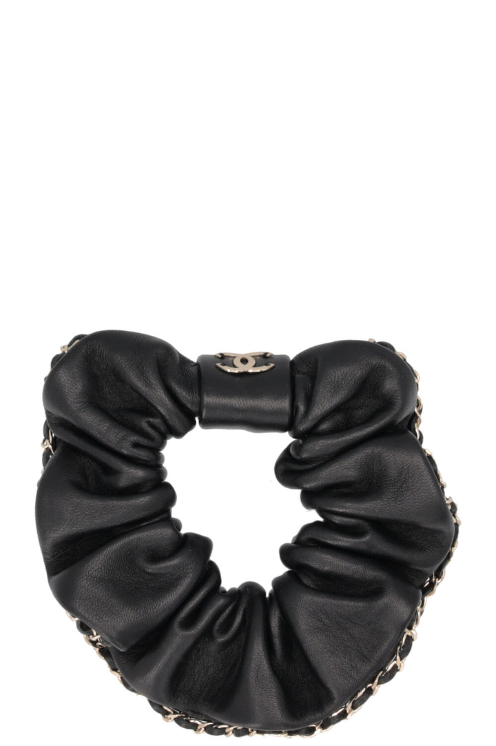 CHANEL CC Scrunchie Leather Black