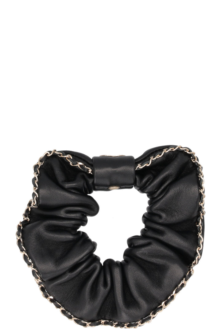 CHANEL CC Scrunchie Leather Black