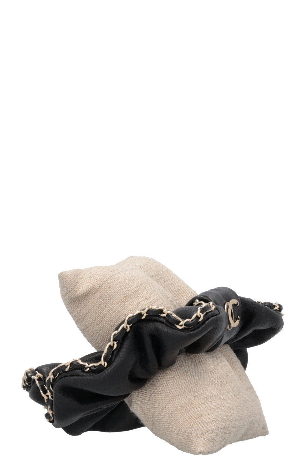 CHANEL CC Scrunchie Leather Black