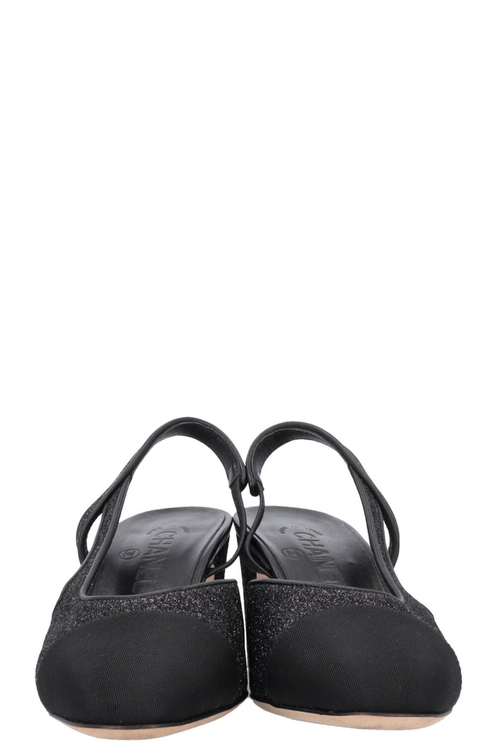 CHANEL Classic Slingback Heels Glitter Black