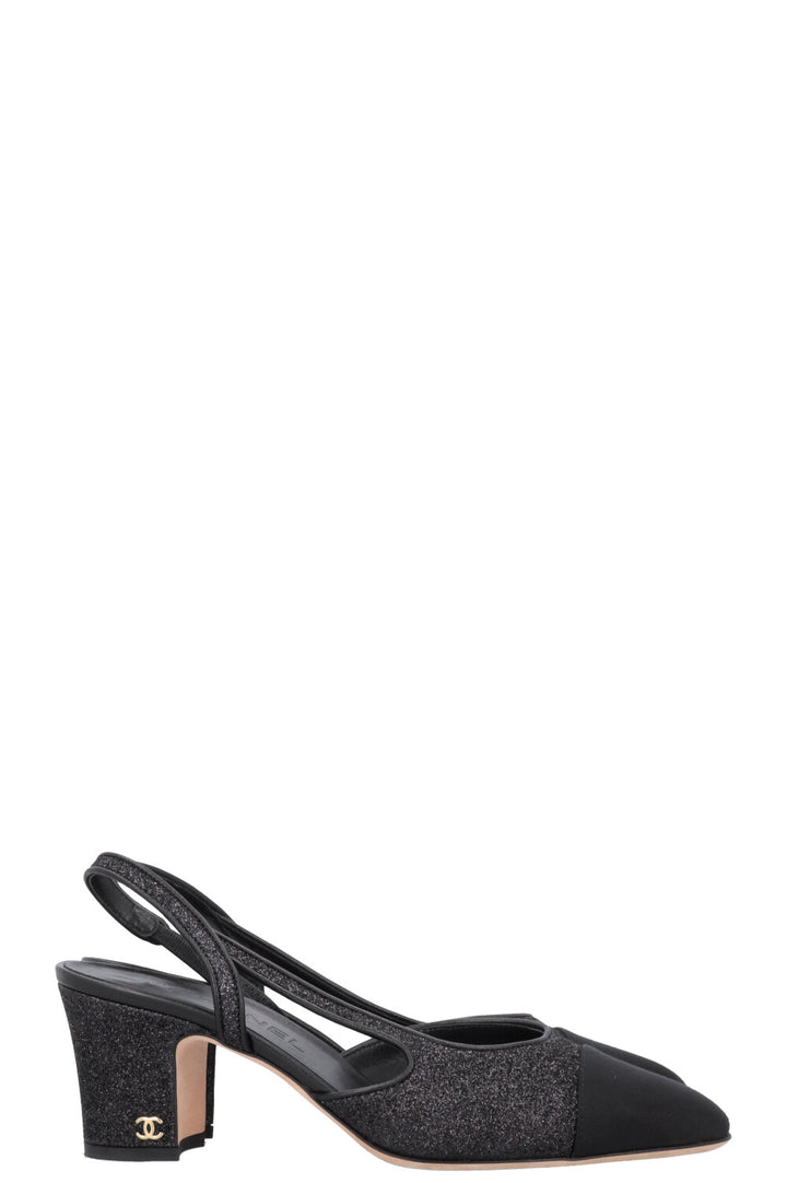 CHANEL Classic Slingback Heels Glitter Black