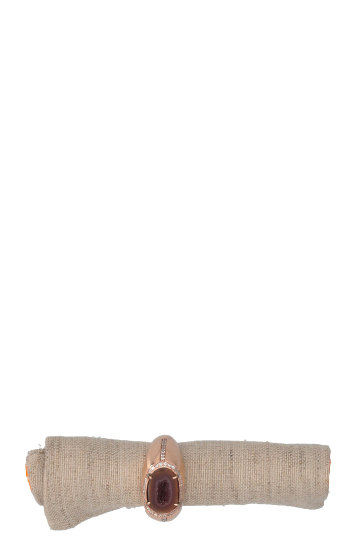 Chevalière JACQUIE AICHE Géode et Diamants Or Rose 14 carats