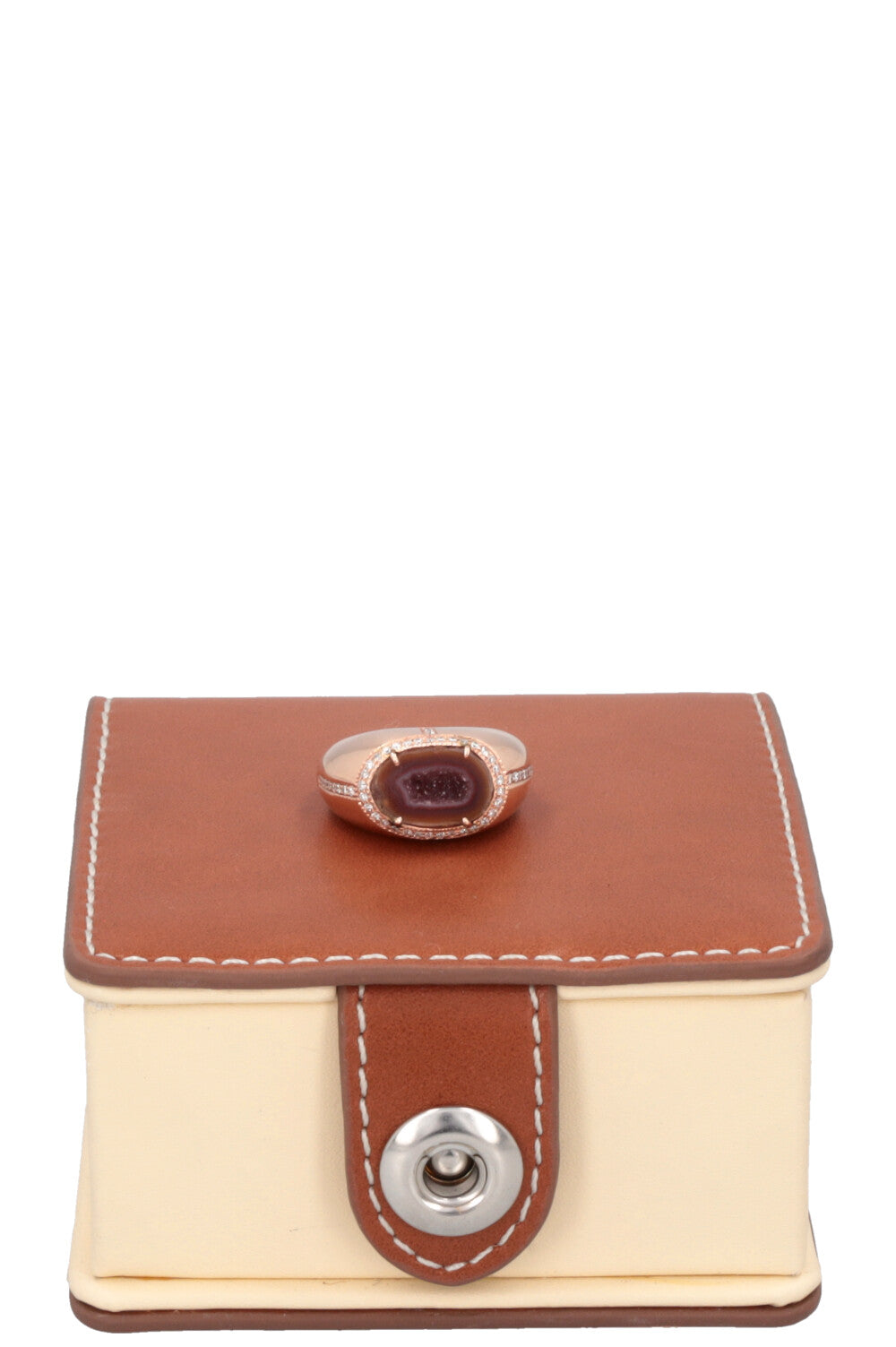 Chevalière JACQUIE AICHE Géode et Diamants Or Rose 14 carats