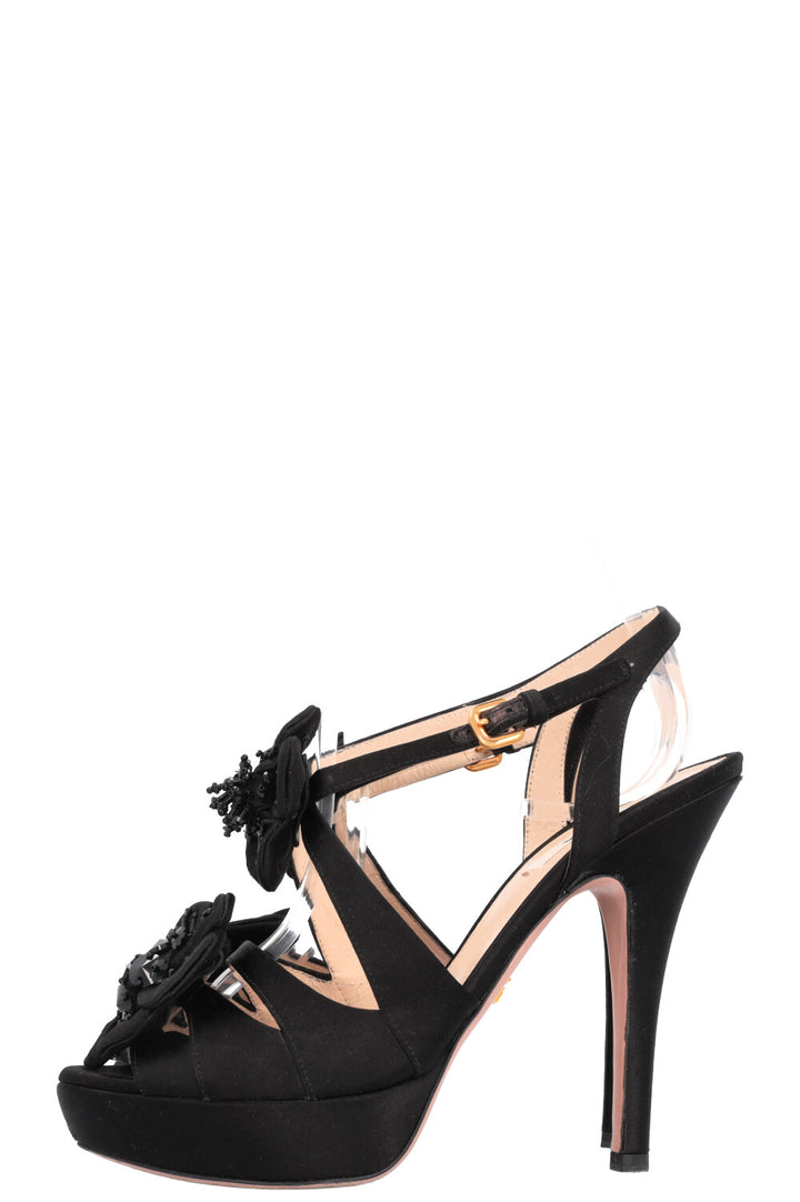 PRADA Floral Heels Silk Black