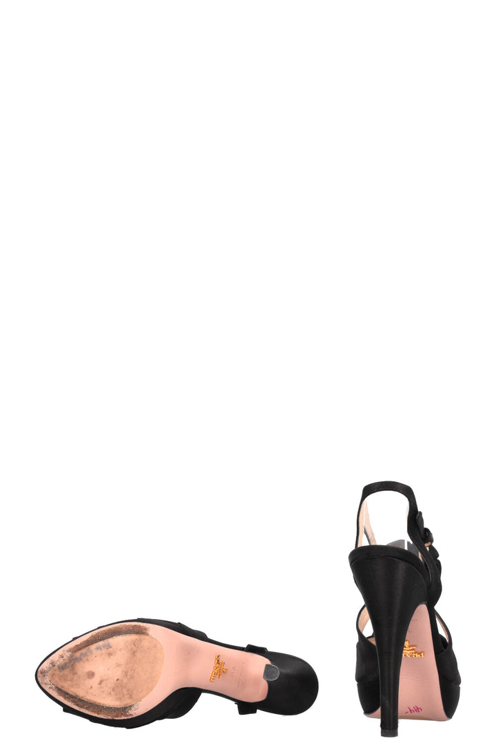 PRADA Floral Heels Silk Black