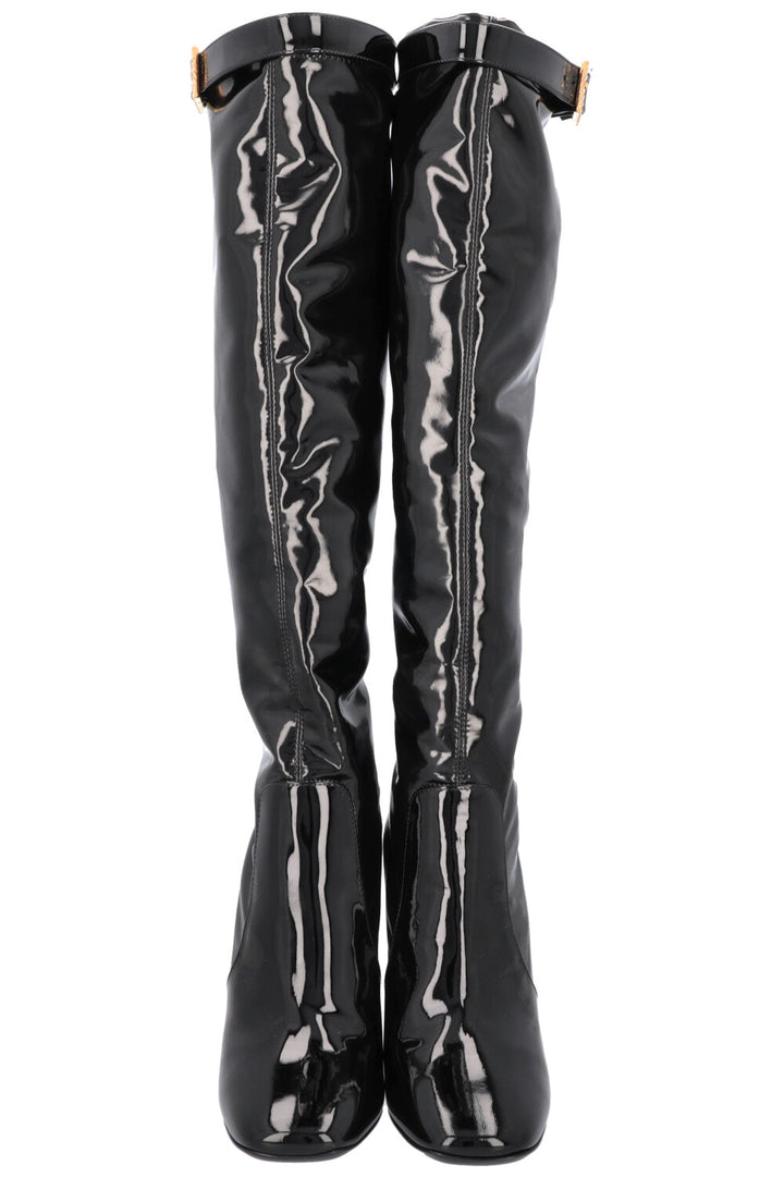 SAINT LAURENT Lala 105 Stretch Boots Patent Black