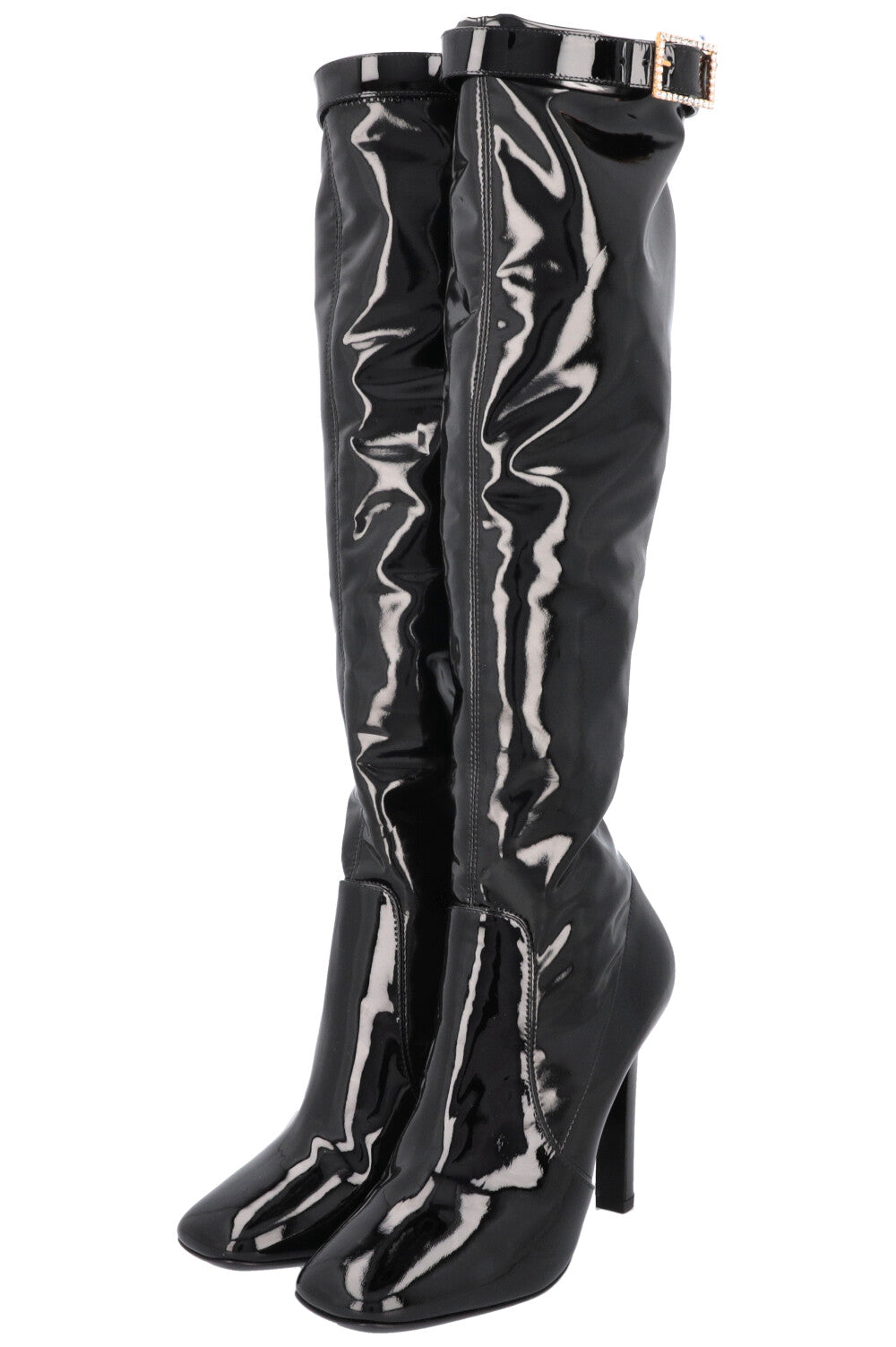 SAINT LAURENT Lala 105 Stretch Boots Patent Black