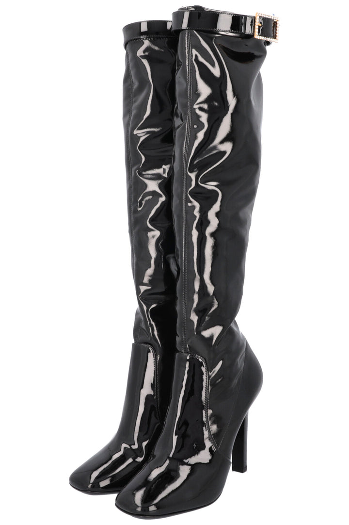 SAINT LAURENT Lala 105 Stretch Boots Patent Black