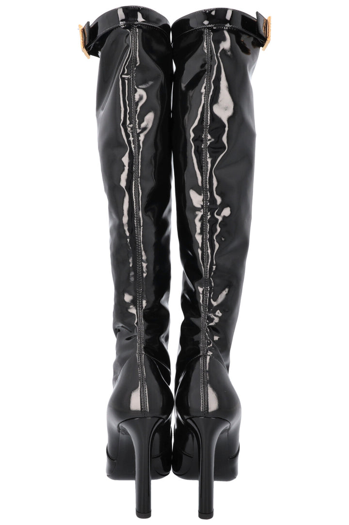 SAINT LAURENT Lala 105 Stretch Boots Patent Black