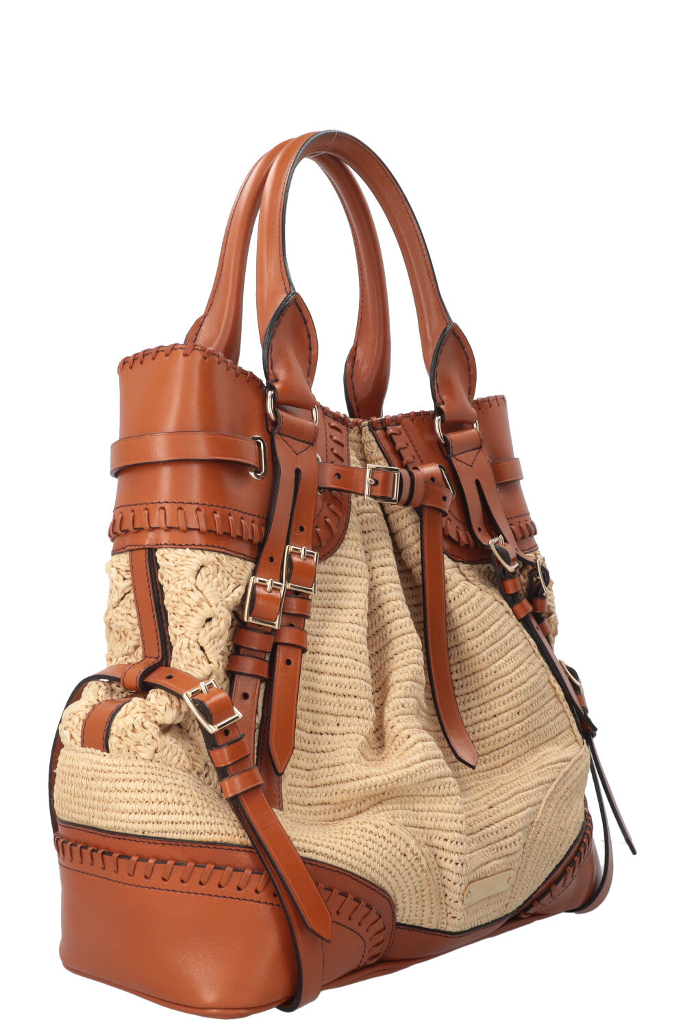 BURBERRY Prorsum Birdel Whipstitch Tote Raffia Brown