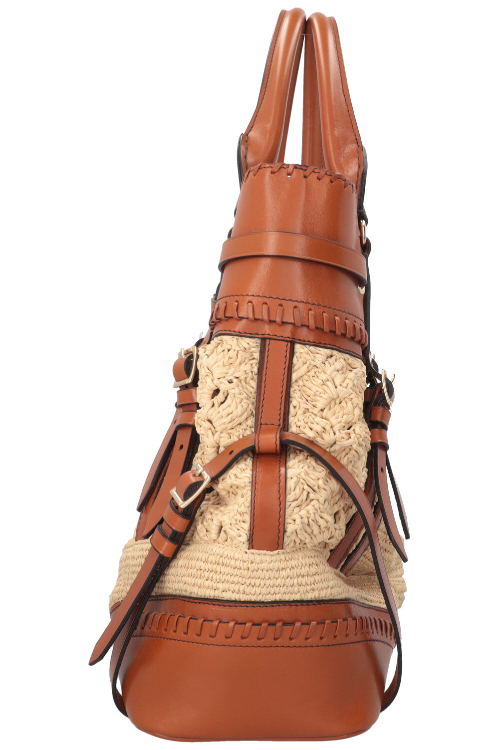 BURBERRY Prorsum Birdel Whipstitch Tote Raffia Brown