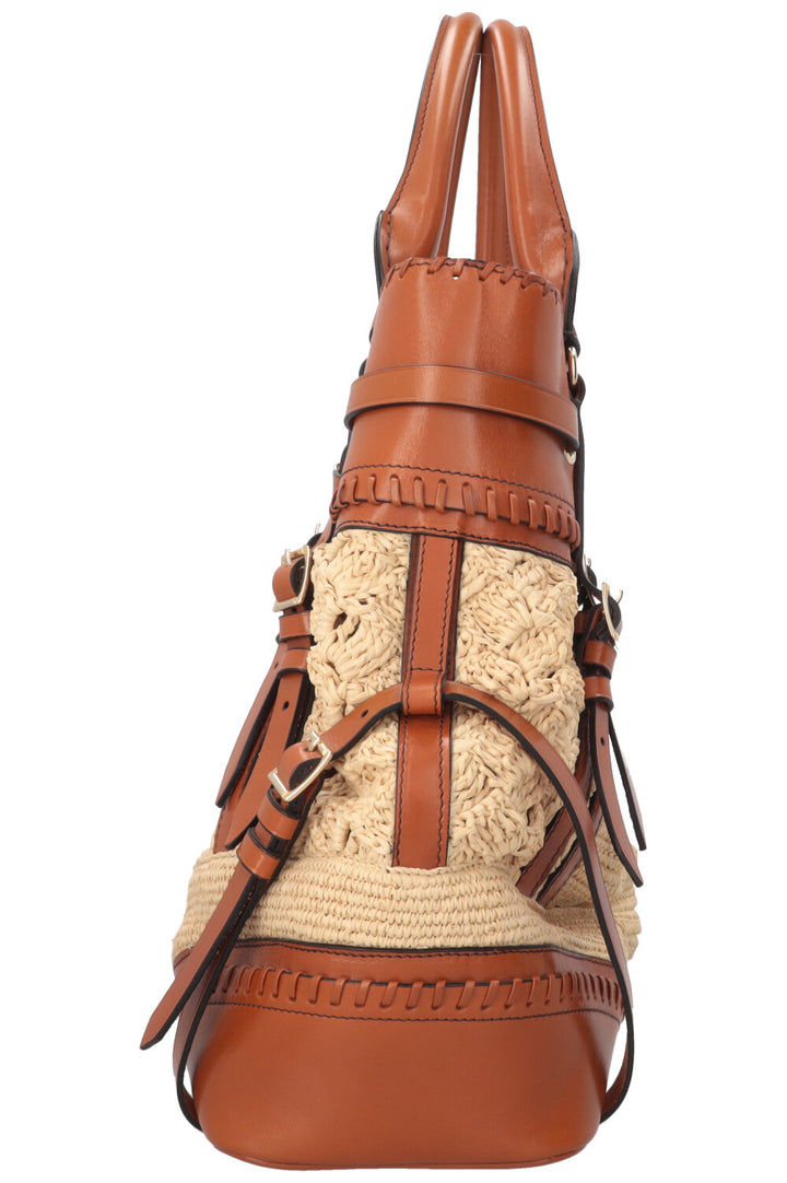 BURBERRY Prorsum Birdel Whipstitch Tote Raffia Brown