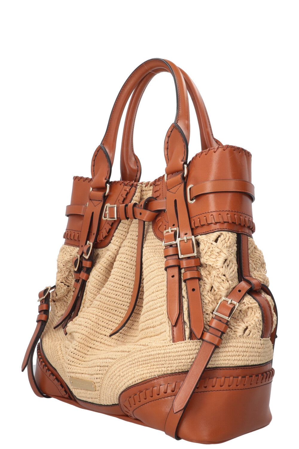 BURBERRY Prorsum Birdel Whipstitch Tote Raffia Brown