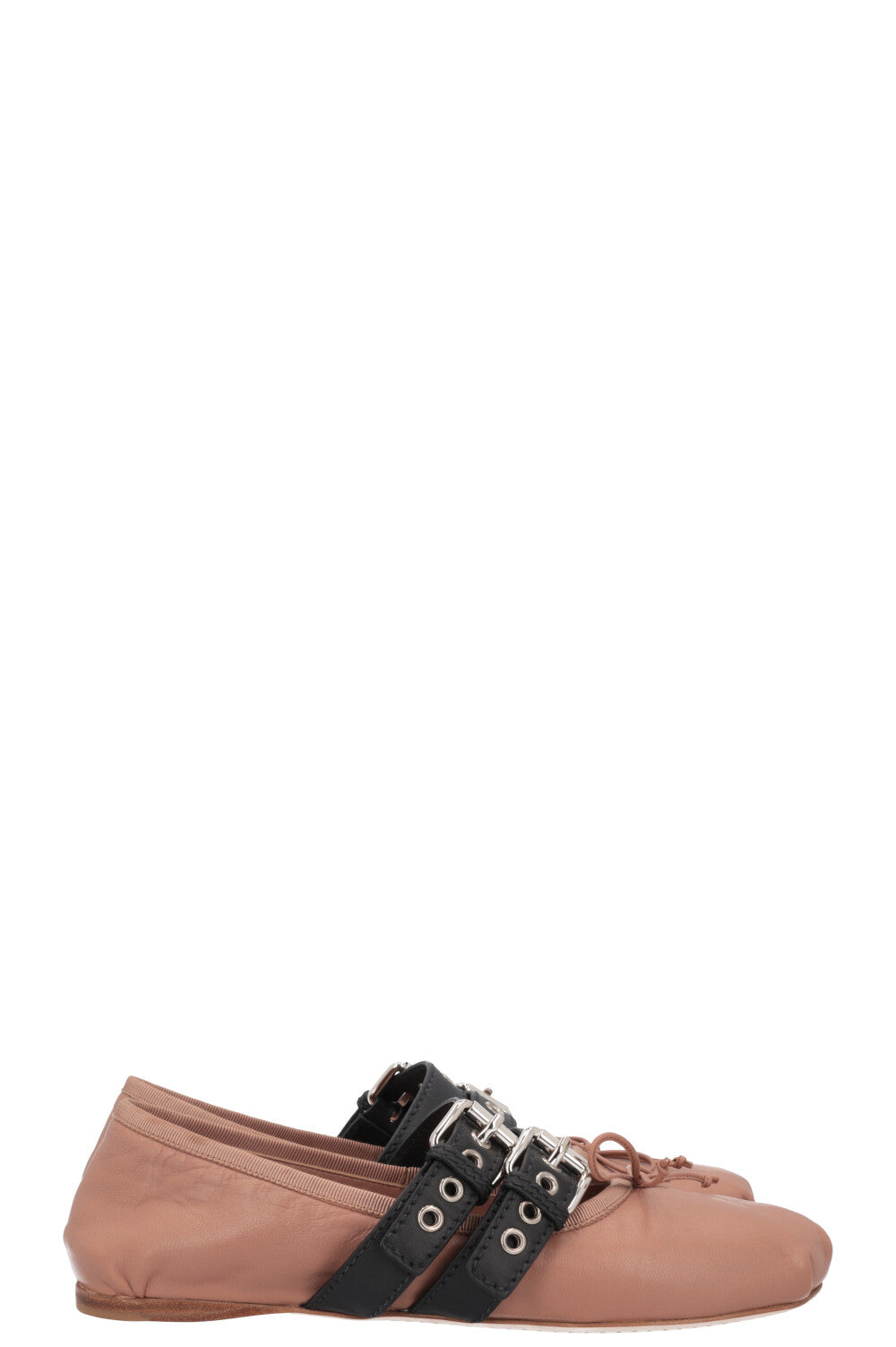 MIUMIU Ballerines à lacets et boucles Nude