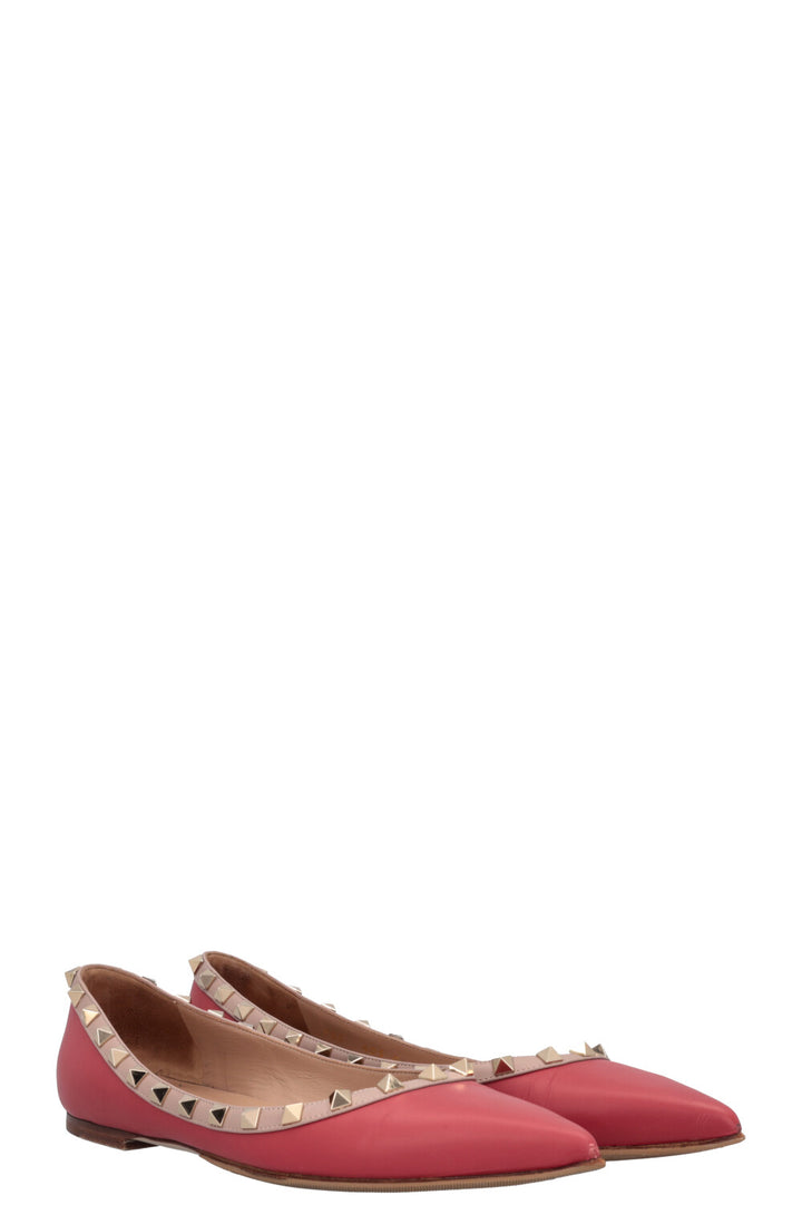VALENTINO Rockstud Flats Leather Red Rose