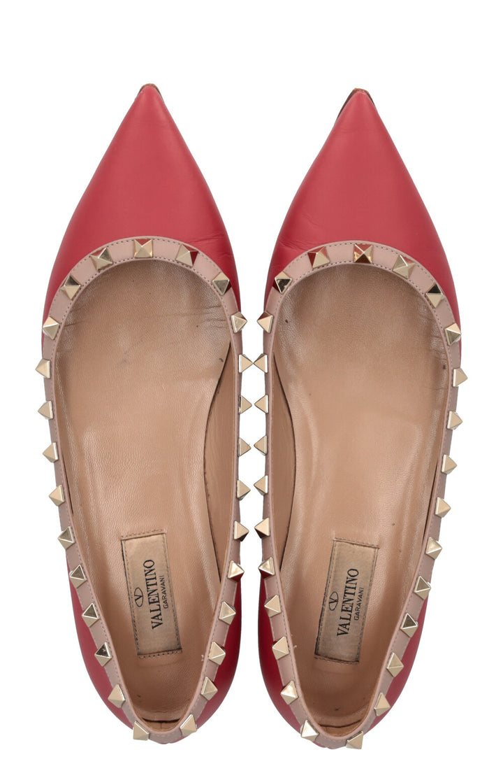 VALENTINO Rockstud Flats Leather Red Rose