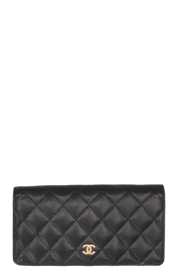 Portefeuille long CHANEL CC en cuir caviar noir
