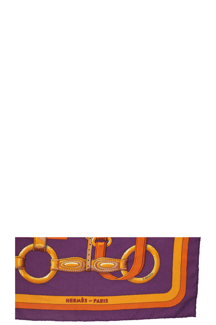 HERMÈS Coaching 140 Scarf Cashmere Silk Purple Orange