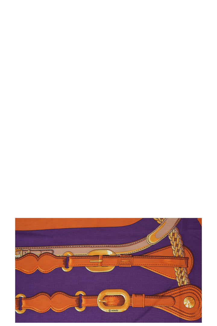 HERMÈS Coaching 140 Scarf Cashmere Silk Purple Orange