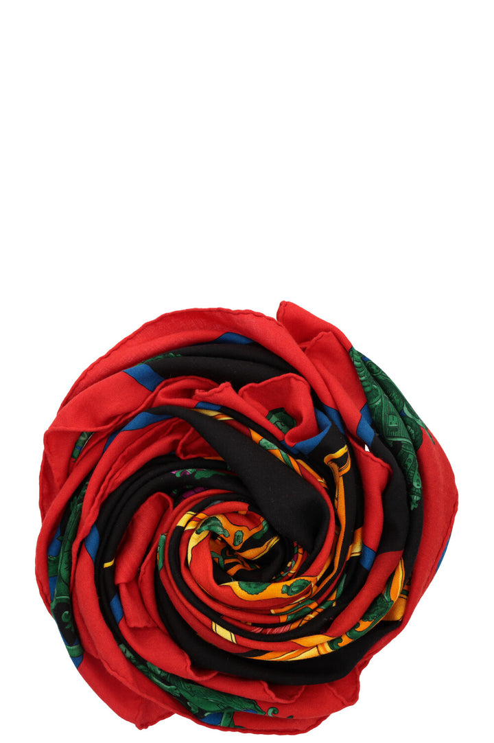 HERMÈS Harnais De Cour 140 Scarf Cashmere Silk Black Red