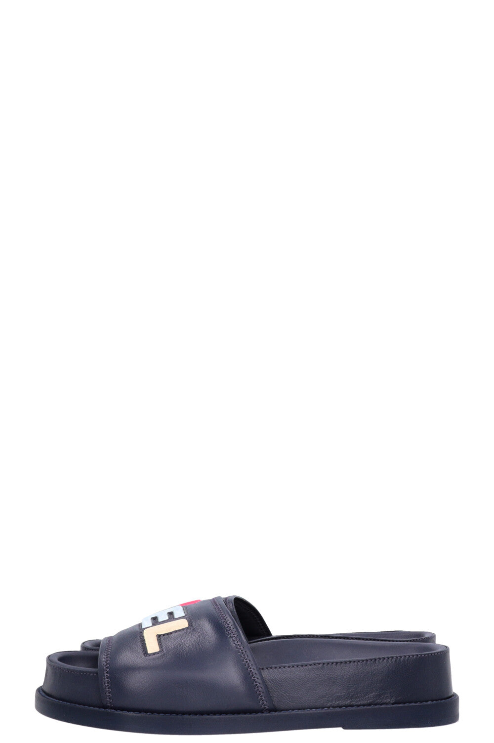 CHANEL Logo Embossed Slides Navy Multicolor