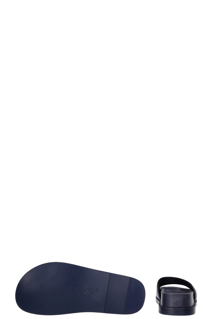 CHANEL Logo Embossed Slides Navy Multicolor